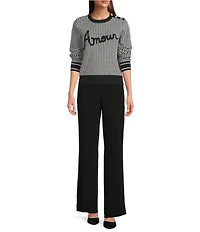 KARL LAGERFELD PARIS Textured Knit Amour Crew Neck Long Sleeve Sweater