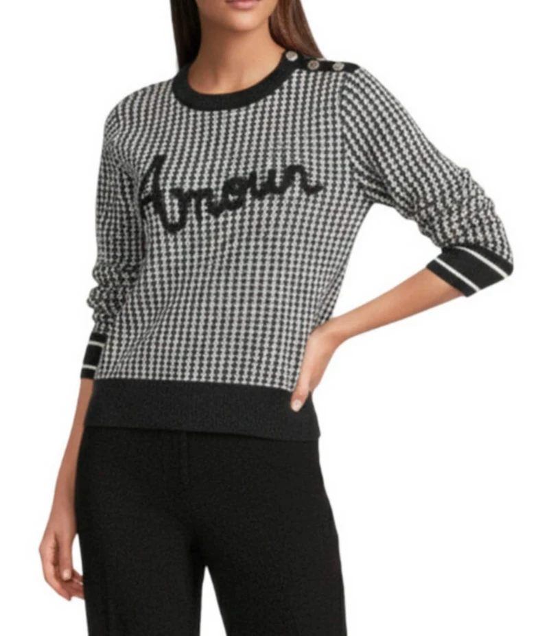 KARL LAGERFELD PARIS Textured Knit Amour Crew Neck Long Sleeve Sweater