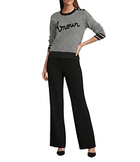 KARL LAGERFELD PARIS Textured Knit Amour Crew Neck Long Sleeve Sweater
