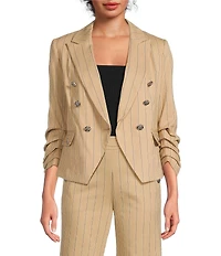 KARL LAGERFELD PARIS Textured Stripe Notch Collar 3/4 Ruched Sleeve Coordinating Jacket