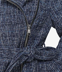 KARL LAGERFELD PARIS Tweed Collar Neck Asymmetrical Belted Jacket