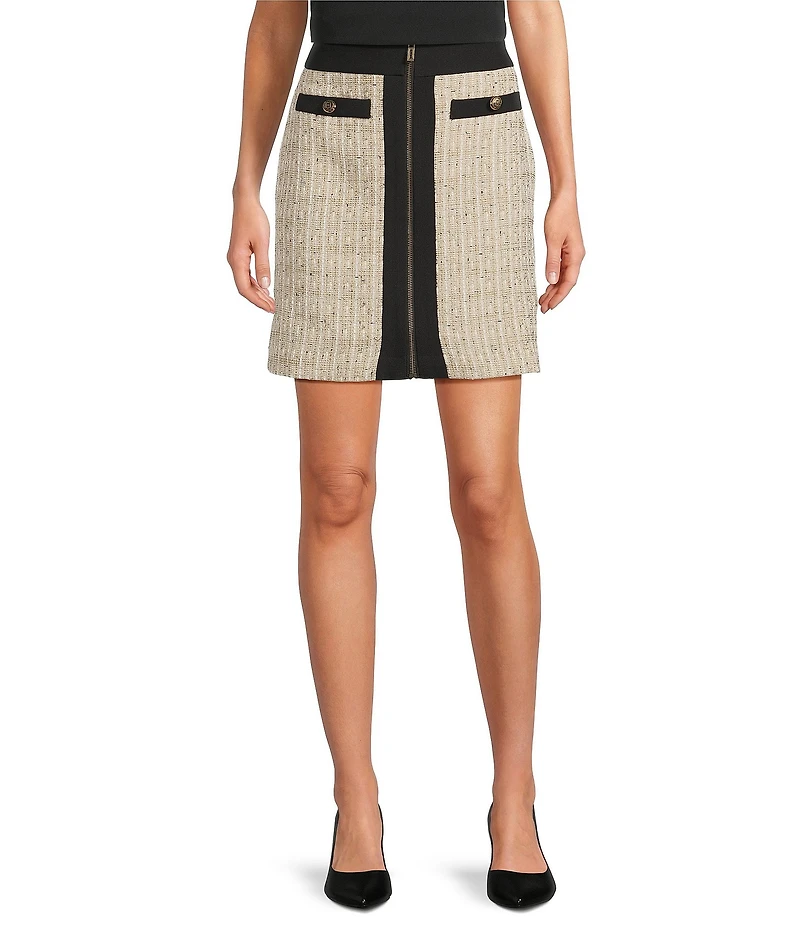 KARL LAGERFELD PARIS Coordinating Tweed Contrast Trim A-Line Skirt