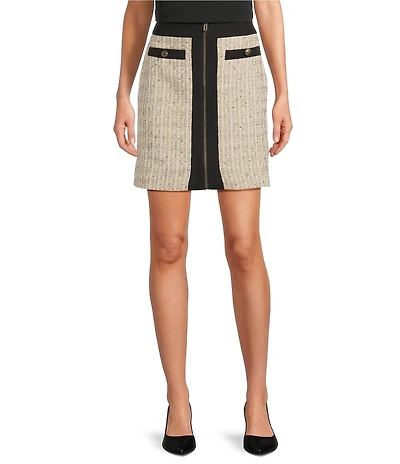 KARL LAGERFELD PARIS Coordinating Tweed Contrast Trim A-Line Skirt