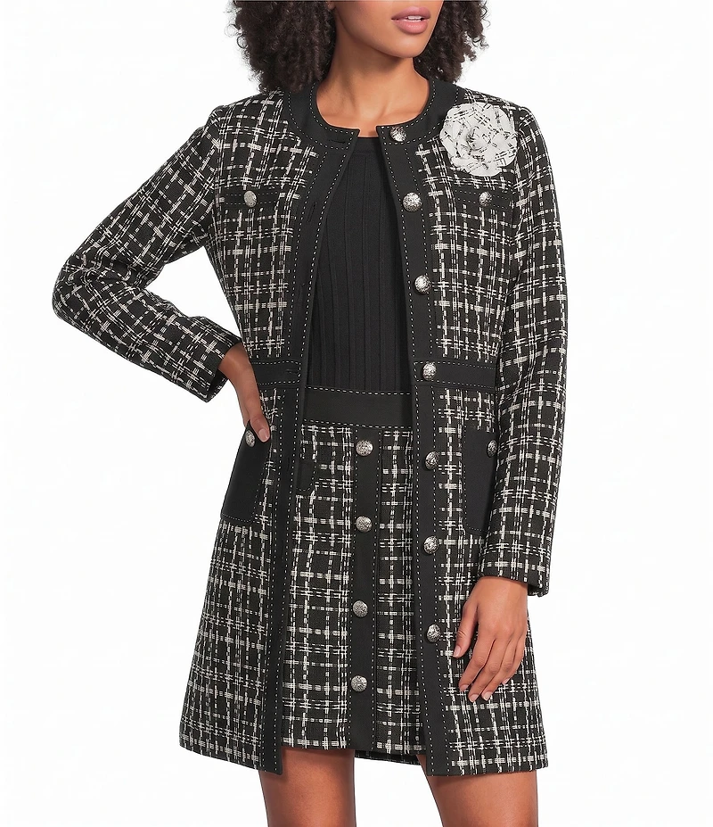 KARL LAGERFELD PARIS Tweed Crew Neck Long Sleeve Coordinating Topper Jacket