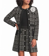 KARL LAGERFELD PARIS Tweed Crew Neck Long Sleeve Coordinating Topper Jacket