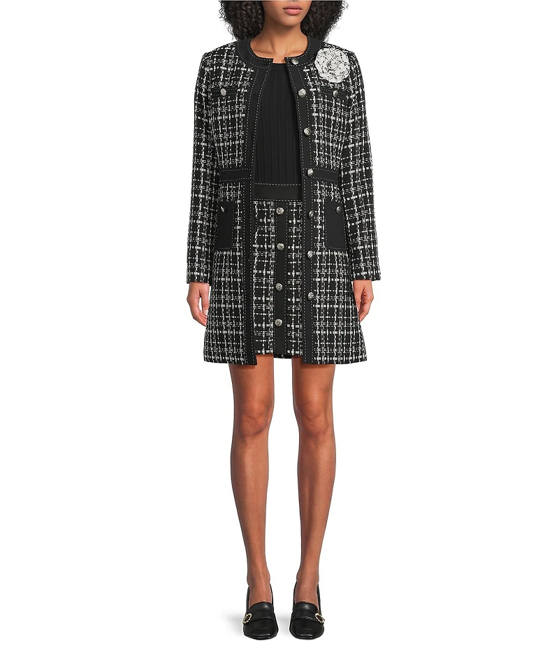 KARL LAGERFELD PARIS Tweed Crew Neck Long Sleeve Coordinating Topper Jacket