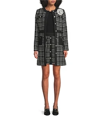 KARL LAGERFELD PARIS Tweed Crew Neck Long Sleeve Coordinating Topper Jacket