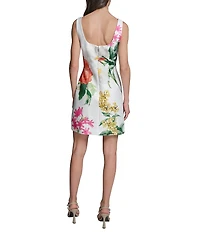 KARL LAGERFELD PARIS Tweed Floral Print Square Neck Sleeveless Sheath Mini Dress