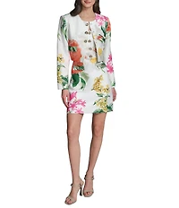 KARL LAGERFELD PARIS Tweed Floral Print Square Neck Sleeveless Sheath Mini Dress