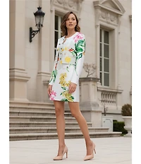 KARL LAGERFELD PARIS Tweed Floral Print Square Neck Sleeveless Sheath Mini Dress