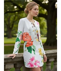 KARL LAGERFELD PARIS Tweed Floral Print Square Neck Sleeveless Sheath Mini Dress