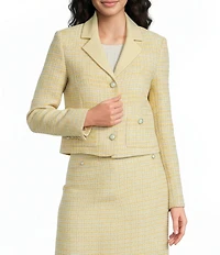 KARL LAGERFELD PARIS Tweed Notch Collar Long Sleeve Cropped Coordinating Jacket