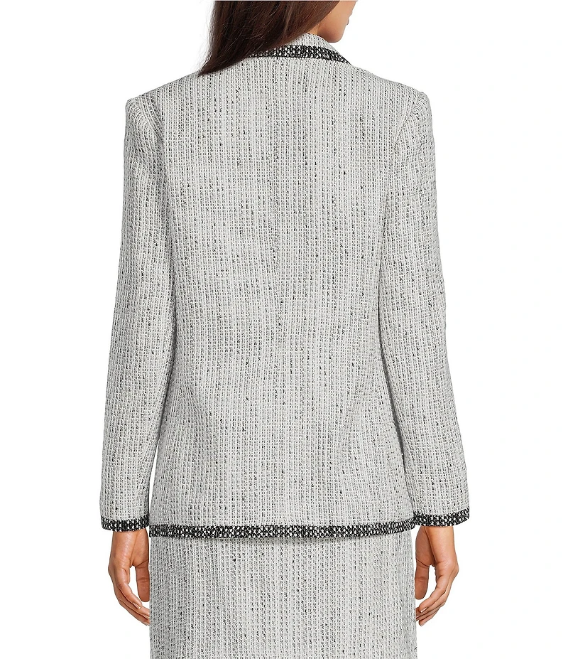KARL LAGERFELD PARIS Tweed Notch Lapel Long Sleeve Contrast Trim Two Button Jacket