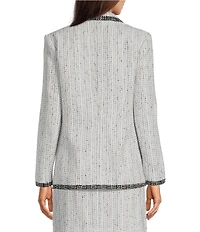 KARL LAGERFELD PARIS Tweed Notch Lapel Long Sleeve Contrast Trim Two Button Jacket