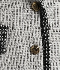 KARL LAGERFELD PARIS Tweed Notch Lapel Long Sleeve Contrast Trim Two Button Jacket