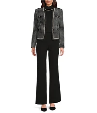 KARL LAGERFELD PARIS Tweed Novelty Trim V-Neck Long Sleeve Cropped Jacket