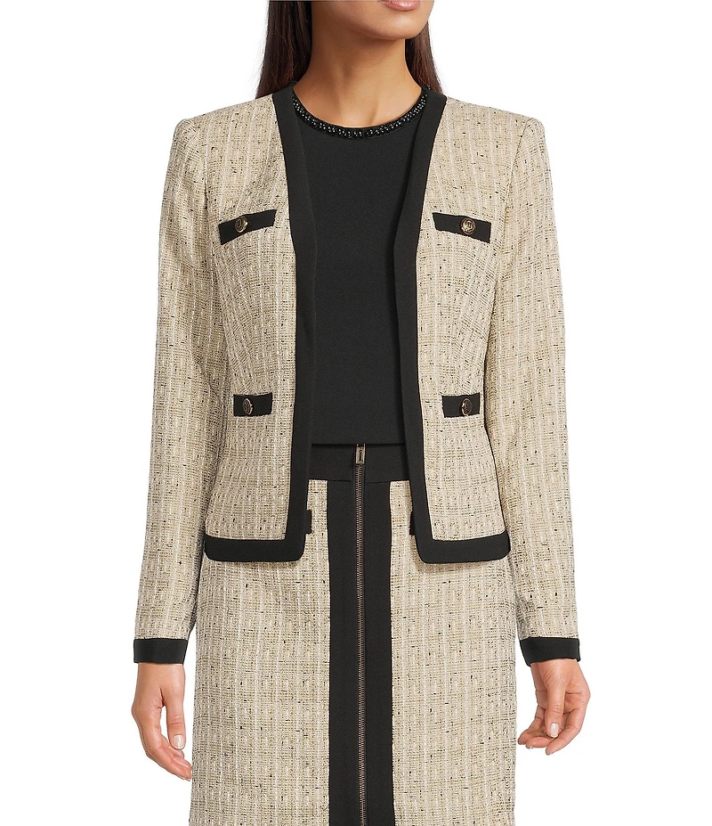 KARL LAGERFELD PARIS Coordinating Tweed Open Front Framed Jacket