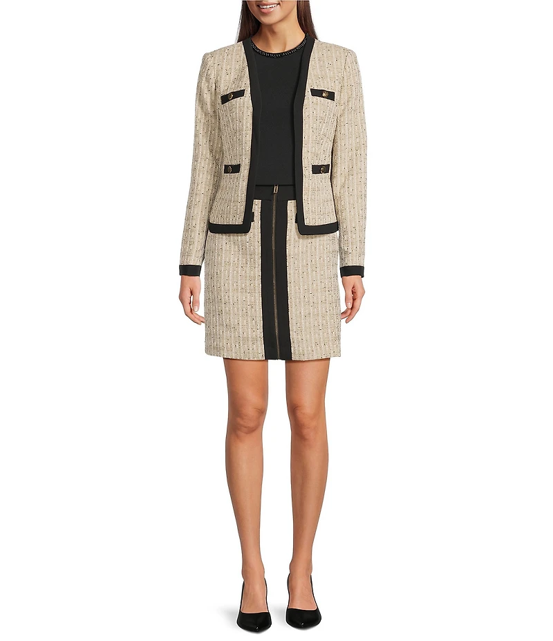 KARL LAGERFELD PARIS Coordinating Tweed Open Front Framed Jacket