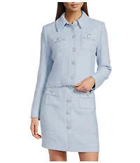 KARL LAGERFELD PARIS Tweed Point Collar Long Sleeve Cropped Jacket