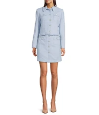 KARL LAGERFELD PARIS Tweed Point Collar Long Sleeve Cropped Jacket