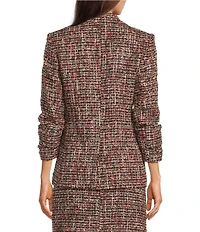 KARL LAGERFELD PARIS Tweed Print Notch Collar 3/4 Scrunch Sleeve Coordinating Jacket