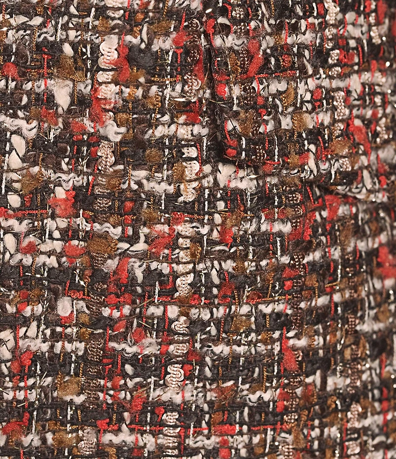 KARL LAGERFELD PARIS Tweed Print Notch Collar 3/4 Scrunch Sleeve Coordinating Jacket