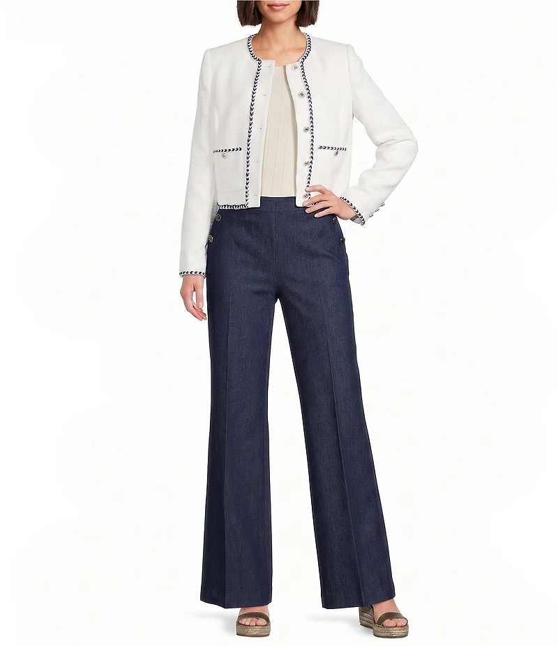 KARL LAGERFELD PARIS Tweed Round Neck Long Sleeve Cropped Coordinating Jacket