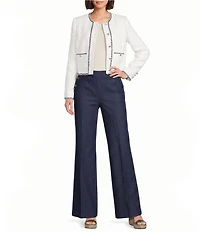 KARL LAGERFELD PARIS Tweed Round Neck Long Sleeve Cropped Coordinating Jacket