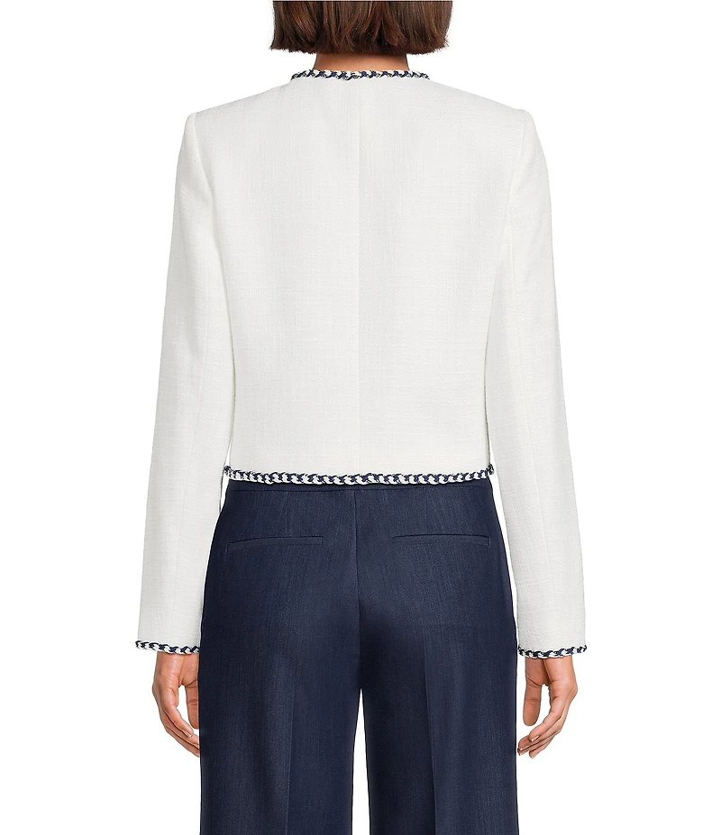 KARL LAGERFELD PARIS Tweed Round Neck Long Sleeve Cropped Coordinating Jacket