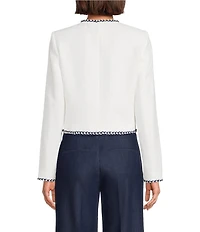 KARL LAGERFELD PARIS Tweed Round Neck Long Sleeve Cropped Coordinating Jacket
