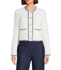 KARL LAGERFELD PARIS Tweed Round Neck Long Sleeve Cropped Coordinating Jacket