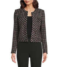 KARL LAGERFELD PARIS Tweed Round Neck Long Sleeve Jacket