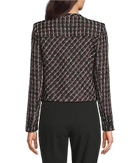 KARL LAGERFELD PARIS Tweed Round Neck Long Sleeve Jacket