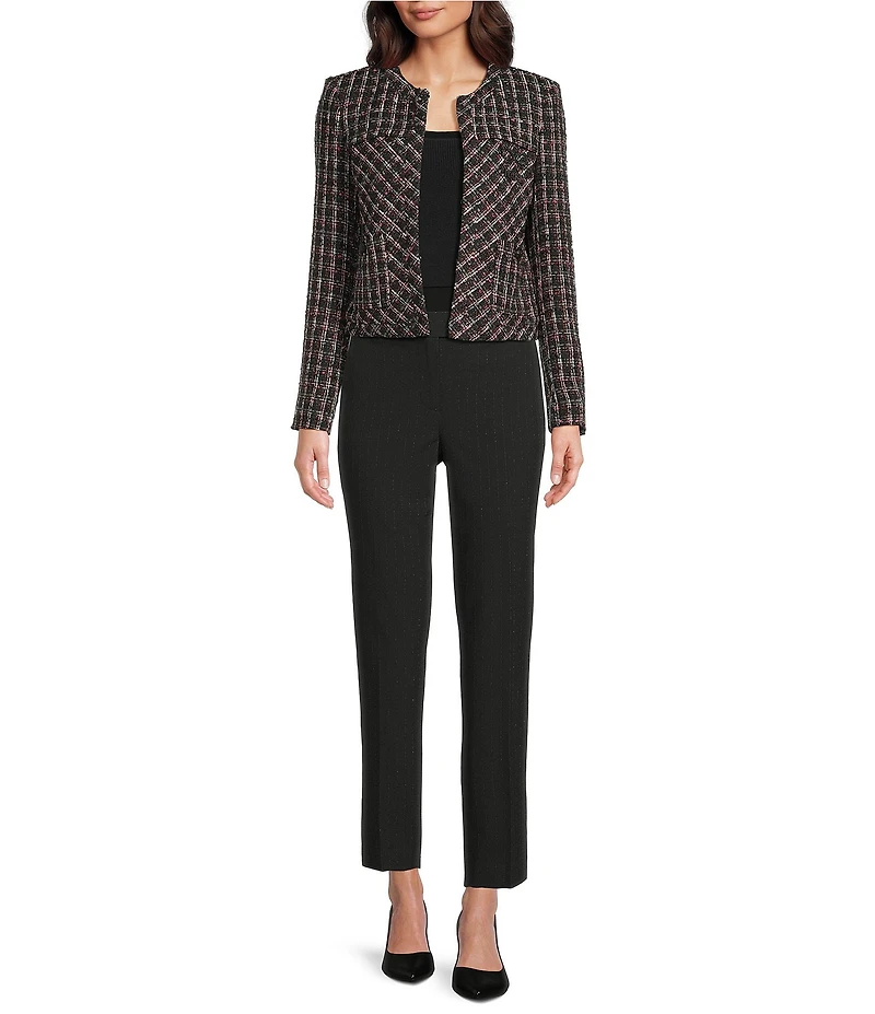 KARL LAGERFELD PARIS Tweed Round Neck Long Sleeve Jacket