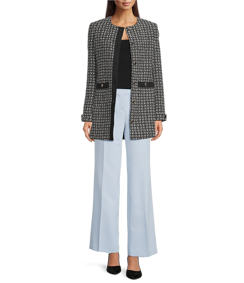 KARL LAGERFELD PARIS Tweed Round Neck Long Sleeve Jacket