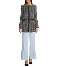 KARL LAGERFELD PARIS Tweed Round Neck Long Sleeve Jacket