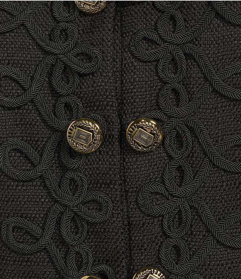 KARL LAGERFELD PARIS Tweed Round Neck Long Sleeve Rope Trim Jacket