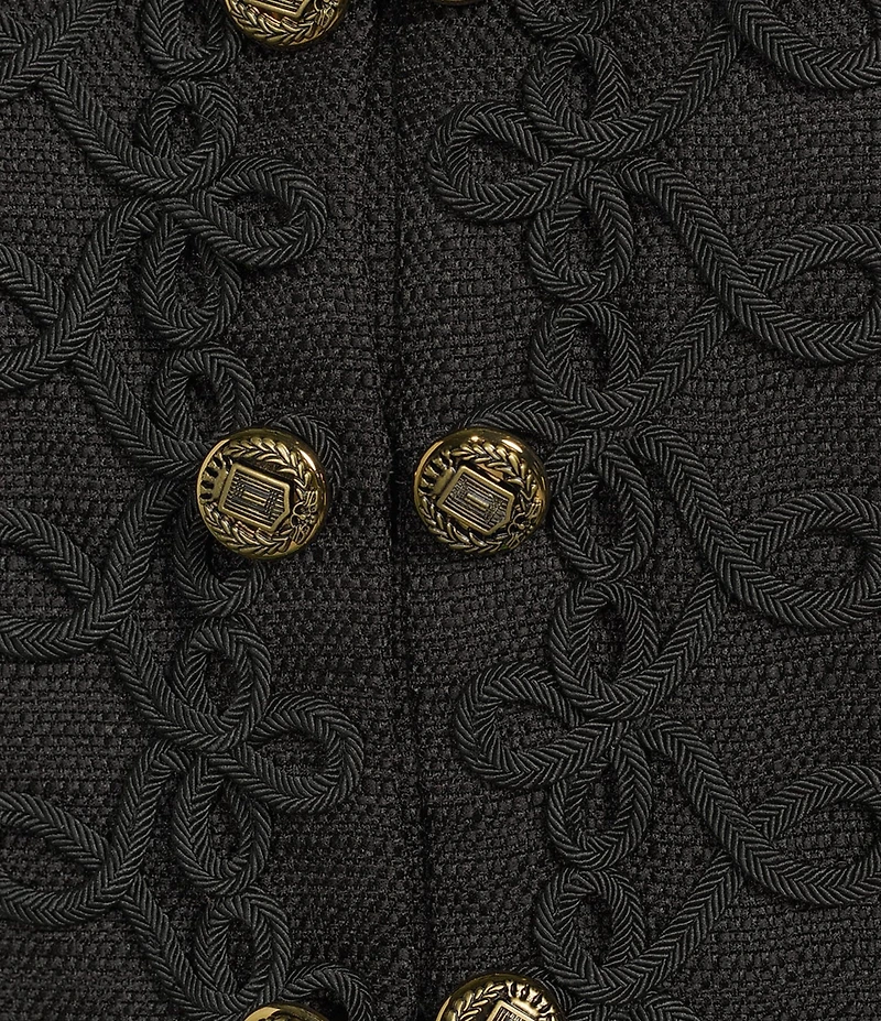 KARL LAGERFELD PARIS Tweed Round Neck Long Sleeve Rope Trim Jacket