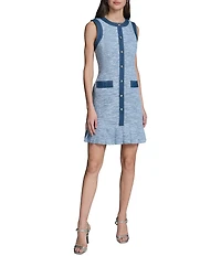 KARL LAGERFELD PARIS Tweed Round Neck Sleeveless A-Line Dress