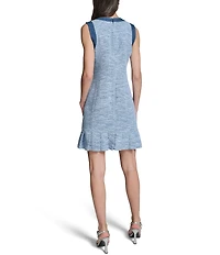 KARL LAGERFELD PARIS Tweed Round Neck Sleeveless A-Line Dress
