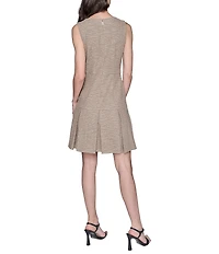 KARL LAGERFELD PARIS Tweed Square Neck Pleated Dropwaist Dress