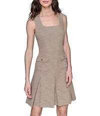 KARL LAGERFELD PARIS Tweed Square Neck Pleated Dropwaist Dress
