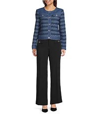 KARL LAGERFELD PARIS Tweed Stretch Denim Round Neck Long Sleeve Coordinating Jacket