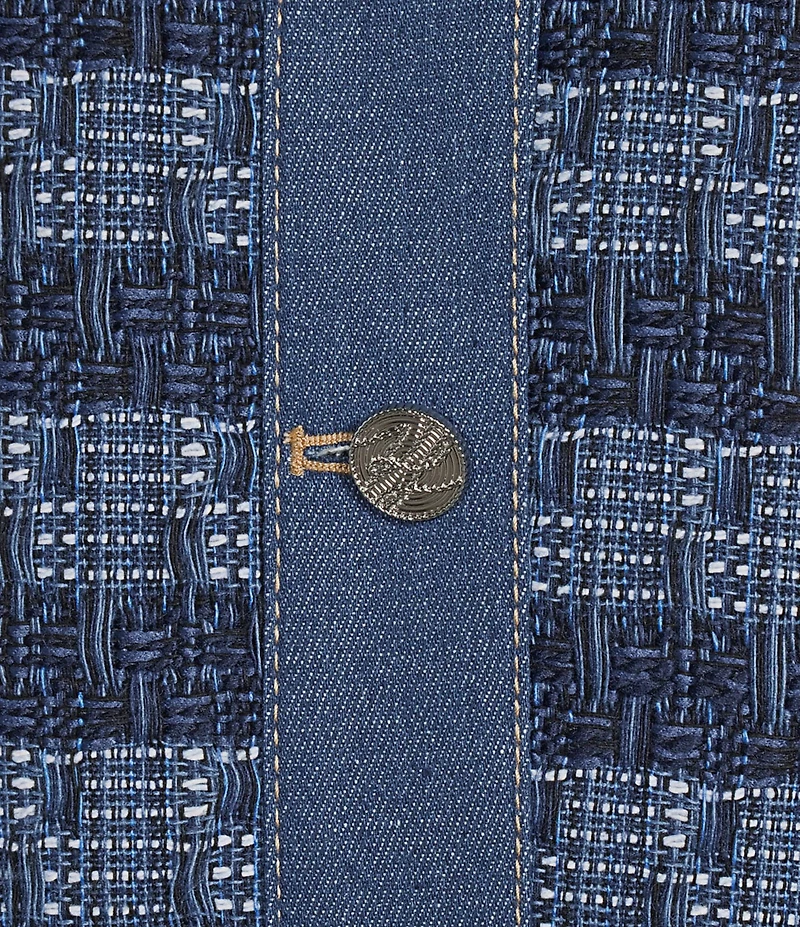 KARL LAGERFELD PARIS Tweed Stretch Denim Round Neck Long Sleeve Coordinating Jacket