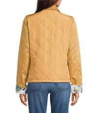 KARL LAGERFELD PARIS Twill Band Collar Long Sleeve Puffer Trim Cropped Length Trench Coat