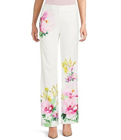 KARL LAGERFELD PARIS Twill Floral Straight Leg Pants