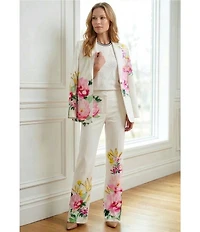KARL LAGERFELD PARIS Twill Floral Straight Leg Pants