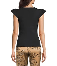KARL LAGERFELD PARIS V-Neck Cap Sleeve Knit Top