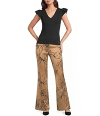 KARL LAGERFELD PARIS V-Neck Cap Sleeve Knit Top