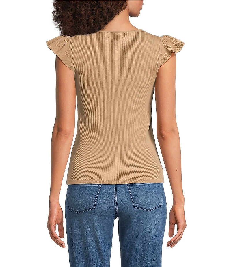 KARL LAGERFELD PARIS V-Neck Cap Sleeve Knit Top